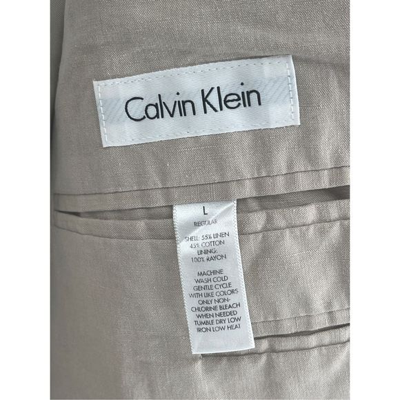 Calvin Klein Blazer Men Large 44R Beige Tan Linen Blend 2 Button Sport Coat - Picture 9 of 11